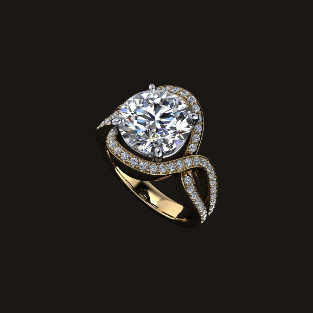Custom yellow gold halo engagement ring